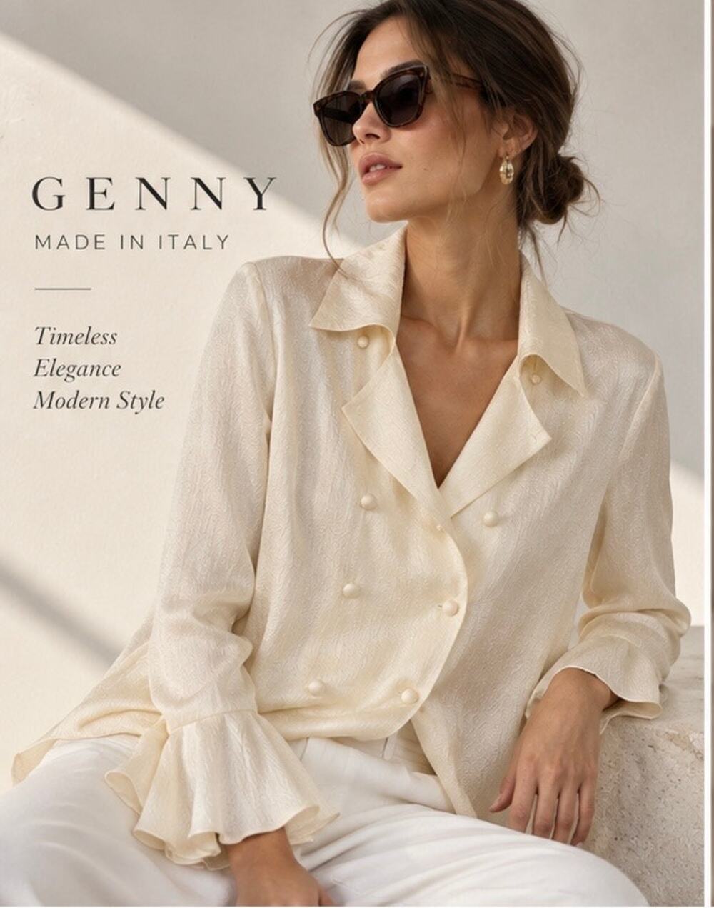Vintage Genny 100% Silk Ivory Blouse IT 38 NWT Made in Italy Ruffle Cuffs